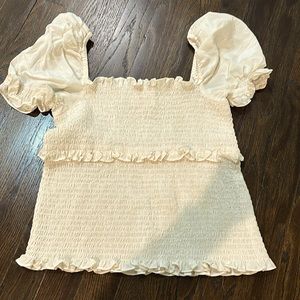 CINQ À SEPT ivory on or off shoulder silk Top XS